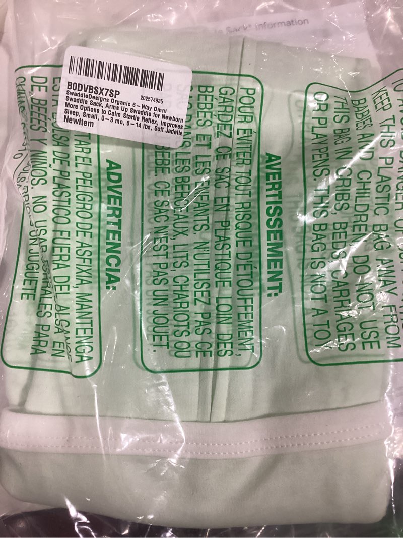 Condition photo showing Good Condition for SwaddleDesigns Organic 6-Way Omni Swaddle Sack, Arms Up Swaddle for Newborn, More Options to Calm Startle Reflex, Improves Sleep, Small, 0-3 mo, 6-14 lbs, Soft Jadeite Soft Jadeite Small (6-14 Pound)