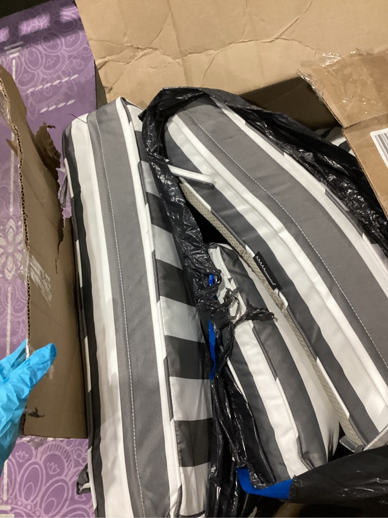 Condition photo showing Good Condition for aaaaacessories outdoor deep seat cushions, waterproof, fade-resistant patio furniture replacement cushions, 24" x 24" x 5" + 24" x 13.5", set of 2, gray cabana stripe gray cabana stripe 24"x24"x5" / 24"x13.5"
