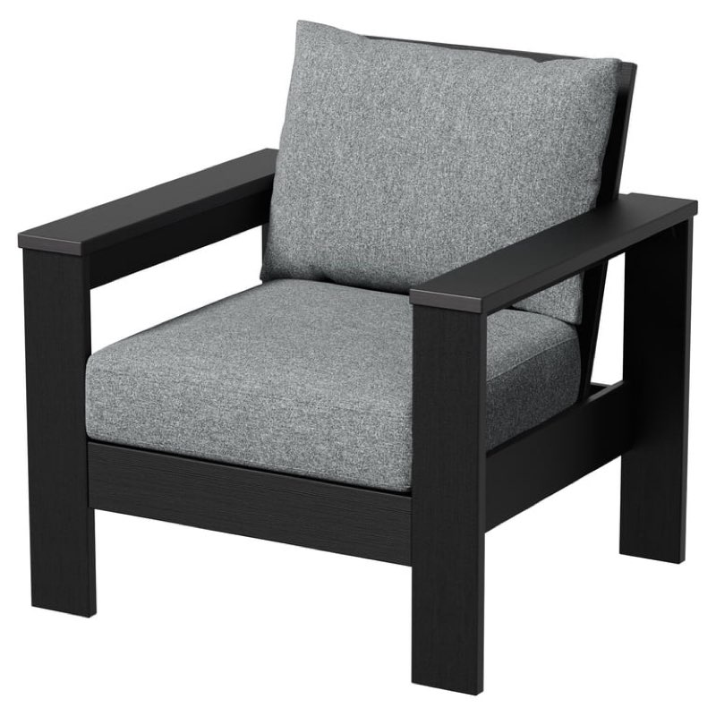 Better Homes & Gardens Ezra Outdoor HDPE Club Chair, Black with Bellamy Gray Cushions
