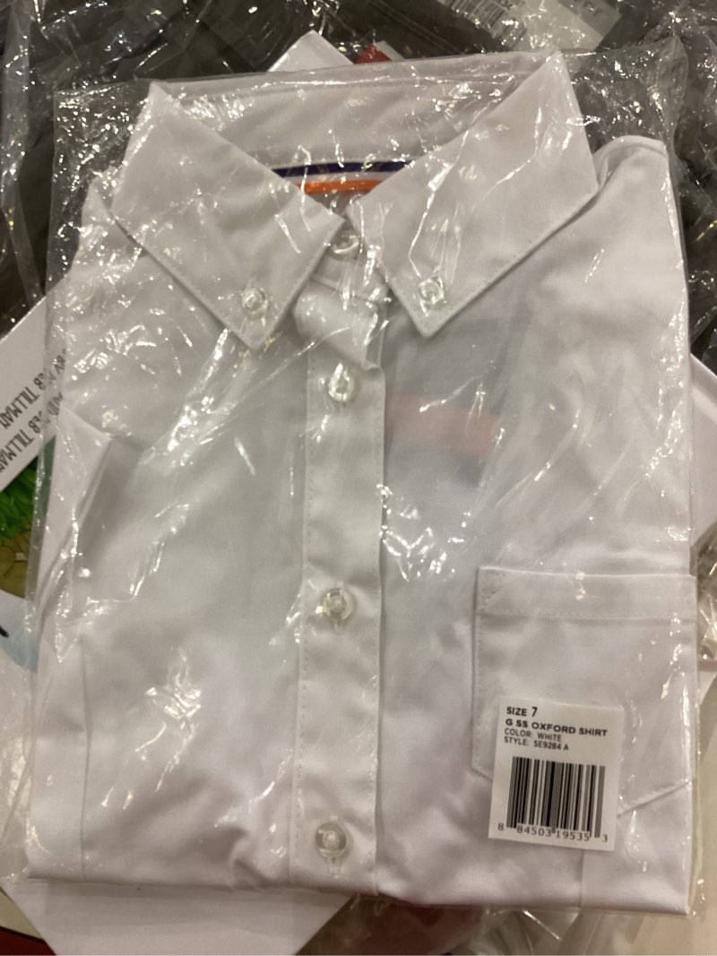Condition photo showing New/Like New for French Toast Girls' Fitted Short Sleeve Wrinkle-Resistant Blouse 7 White