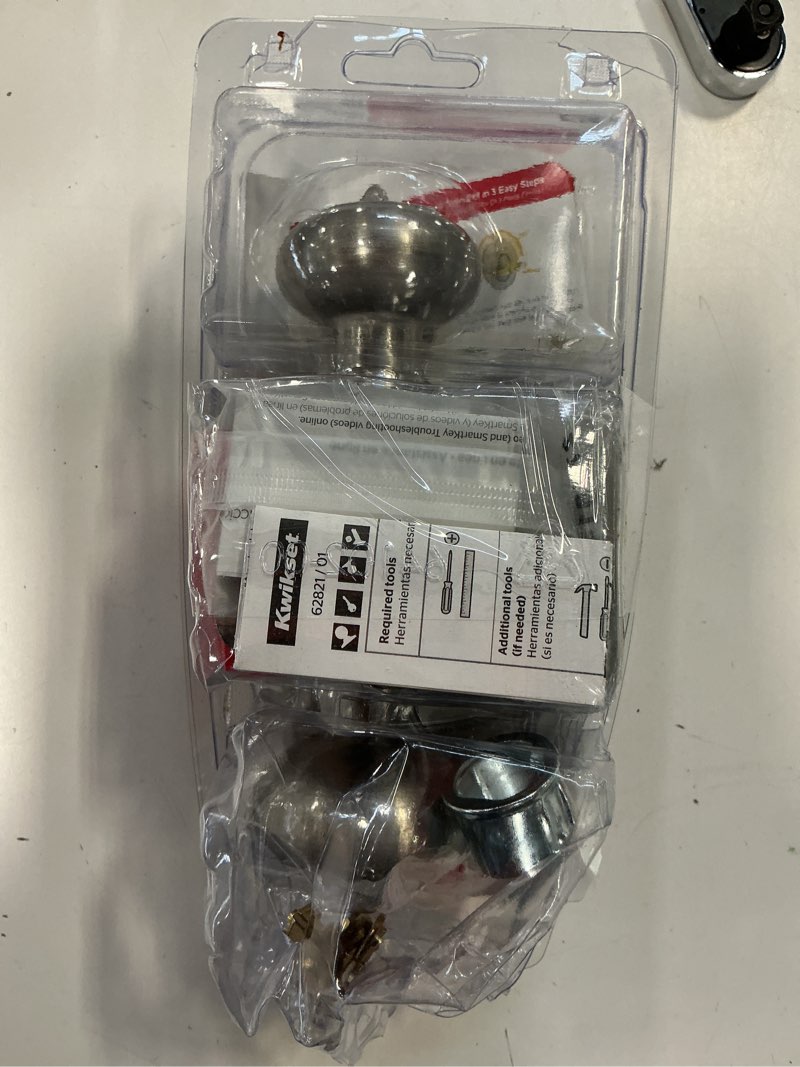 Condition photo showing As Is for Kwikset SmartKey Security Satin Nickel Entry Knob KW1 2-3/4 in.