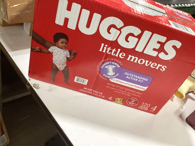 Condition photo showing Good Condition for Huggies Size 4 Diapers, Little Movers Baby Diapers, Size 4 (22-37 lbs), 120 Count, Packaging May Vary Size 4 120