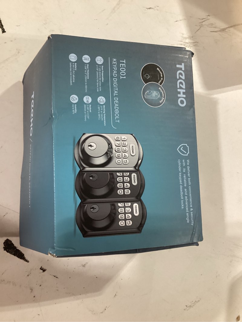 Condition photo showing As Is for teeho te001 keyless entry door lock with keypad - smart deadbolt lock for front door with 2 keys - auto lock - easy installation - oil-rubbed bronze traditional oil rubbed bronze