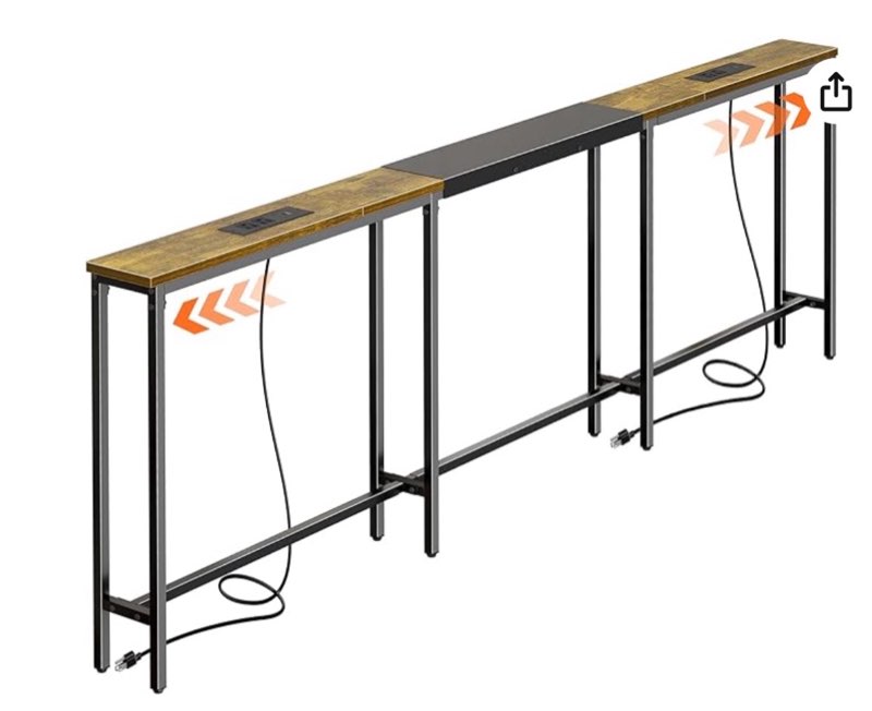 huuger narrow sofa table with 2 power outlets, 86.6-110.2 inch adjustable length, behind the couch table with usb-c port, long entryway console table, anti-tip kit, for living room, retro brown