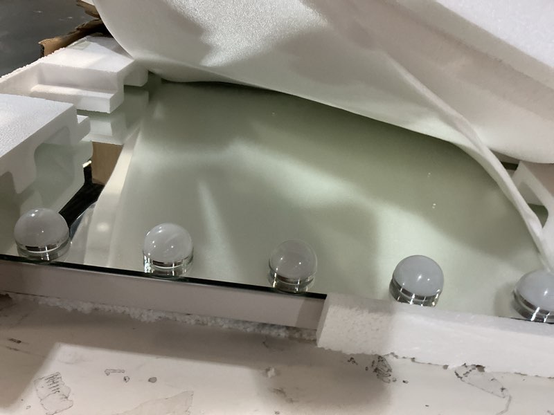 Condition photo showing Good Condition for Moonee Vanity Mirror with Lights, Hollywood Lighted Makeup Mirror with 15 Dimmable Bulbs and 10X Magnification, 3 Colors Modes, Light Up Mirror, Perfect Valentine's Day Gift for Her?23" x 18"? White 23"L x 18"W