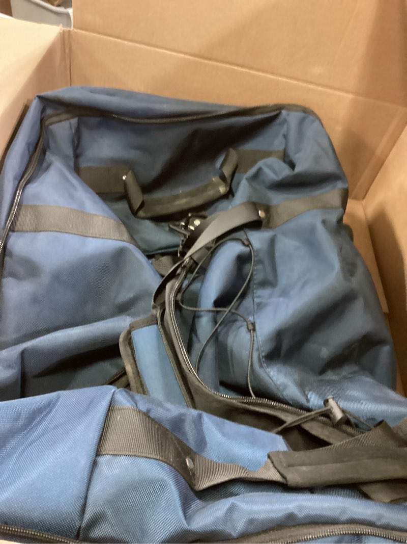 Condition photo showing As Is for 110L/140L Expandable Soft-Sided Foldable Duffle Bag with 2 Rubber Wheels,Packable 32” Rolling Carry-On with Multi-Pockets & Compartments,Navy Blue