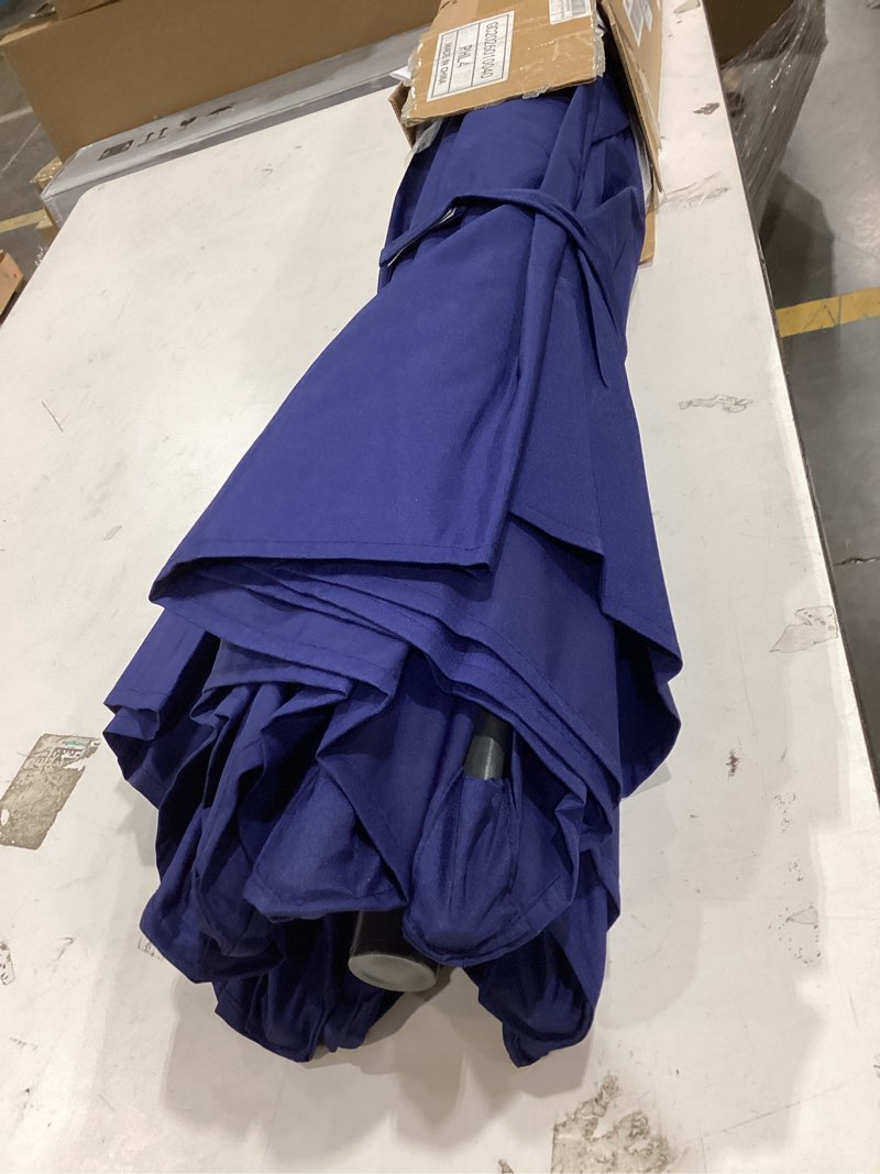 Condition photo showing New/Like New for outdoor patio umbrella with one push button tilt and crank, 8 sturdy ribs market table umbrella 9ft blue-steel ribs