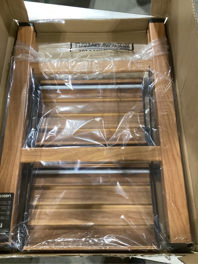 Condition photo showing New/Like New for 2 Step Ladder,Aluminum Folding Step Stool for Adults,Step Ladder with Wide Anti-Slip Pedal,330 lbs Capacity for Home,Office,Kitchen,Library(Woodgrain) Woodgrain 2 Step