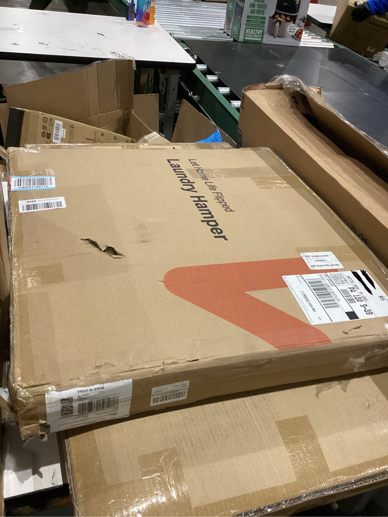 Condition photo showing New/Like New for WOWLIVE Laundry Basket with Wheels, Heavy Duty Laundry Hamper with Wood Lid, Clothes Hamper with Divided Removable Liner Bag, Large Capacity Iron-Made Laundry Sorter Laundry Room Organization (Grey) 115L(22 x 13 x 26.4 Inches) Grey