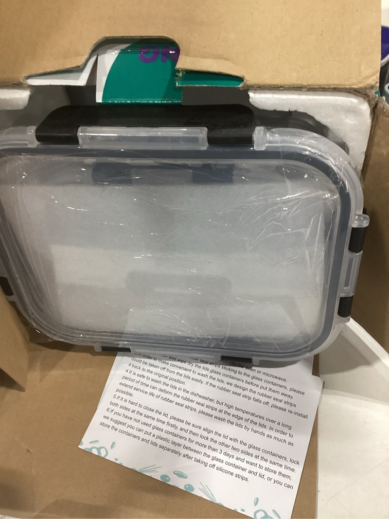 Condition photo showing New/Like New for HOMBERKING 10 Pack Borosilicate Glass Meal Prep Containers with Locking Lids, Glass Food Storage Containers Set, Airtight Lunch Bento Boxes, BPA-Free & Leak Proof, 36oz & 14oz, Freezer, Oven Safe Black 10 Pack