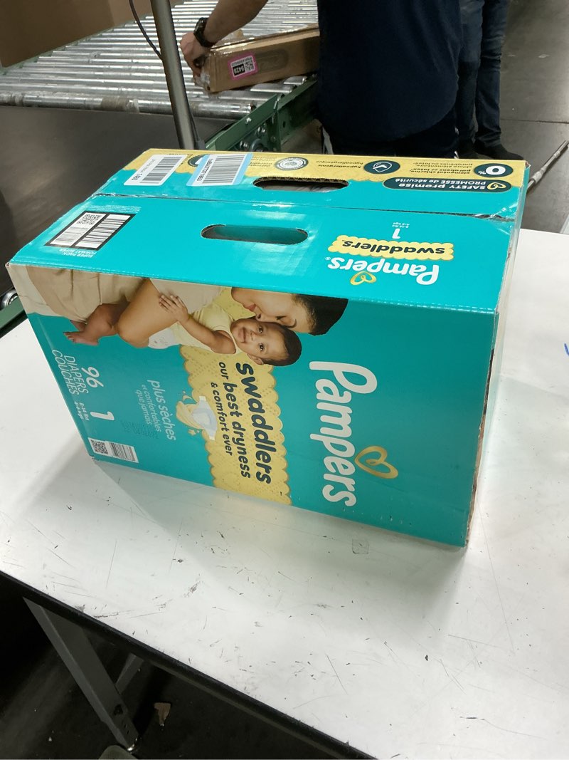 Condition photo showing New/Like New for pampers swaddlers diapers, size 1 (8-14 lbs), 96 count, absorbent, keeps baby dry and comfortable, skin safe disposable baby diaper (packaging may vary) size 1 96