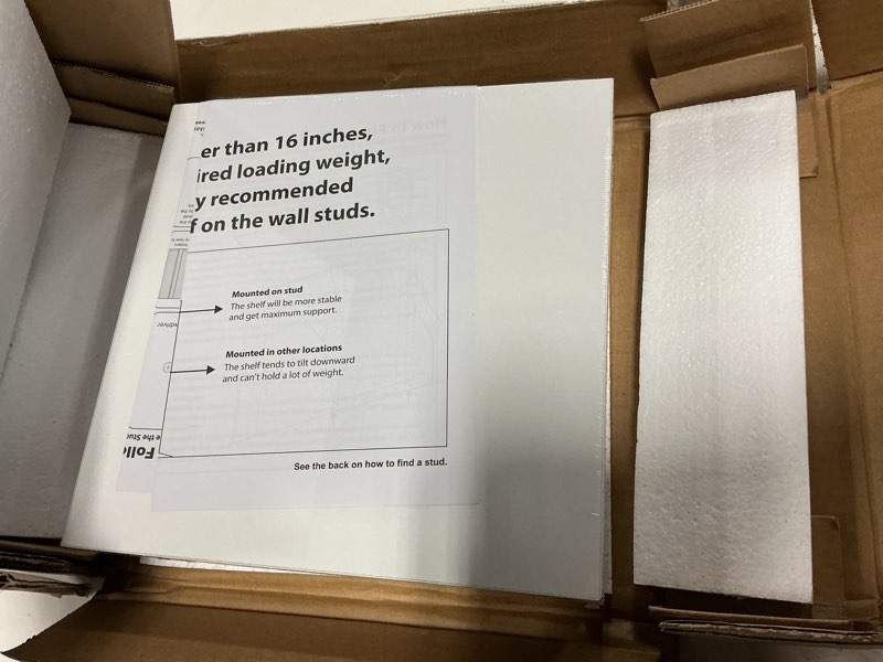 Condition photo showing Good Condition for welland 9 1/4 inch white mission floating shelves for wall, bathroom wall mount shelves, wood modern display shelves, book shelves,for bedroom,living room and kitchen