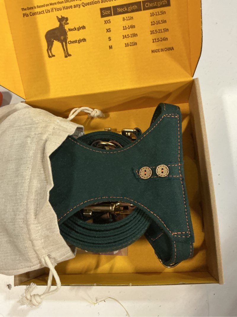 Condition photo showing New/Like New for Dog Harness, No Pull Dogs Harness and Multi-Function Leash Set for Medium Dogs Easy Walk Everyday Adjustable Soft Dog Vest Harness Fashionable Dog Accessories Denim Vintage Green-Button-Relaxed Medium M Relaxed Medium-Button-Green