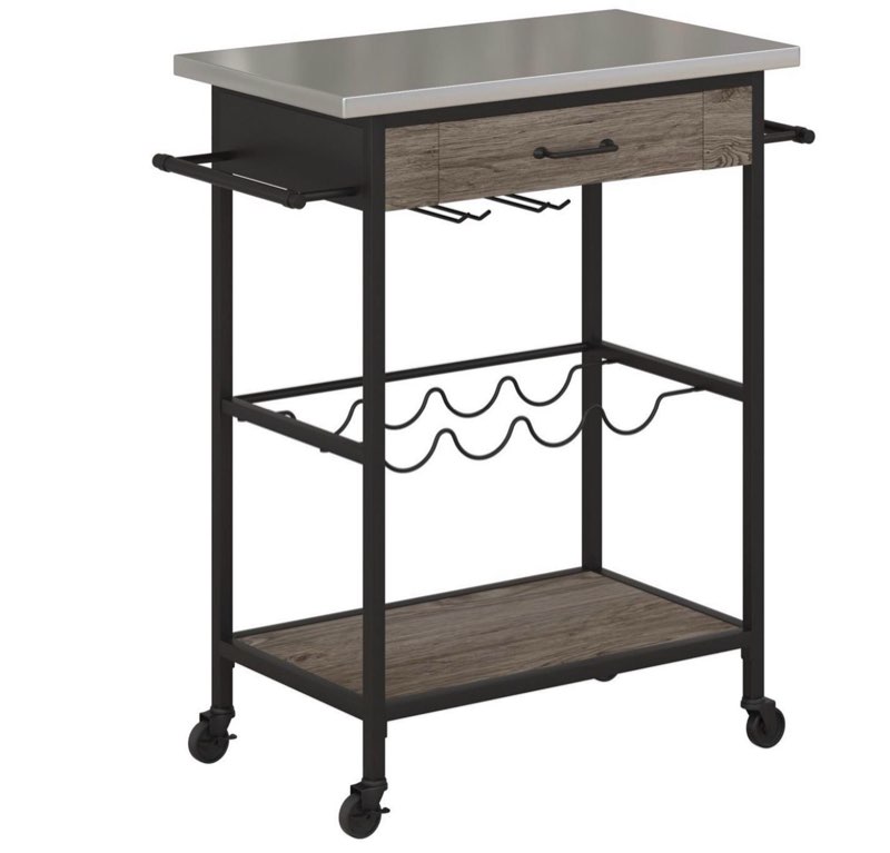Nora Multifunctional Kitchen Cart Stainless Steel and Black Metal - Novogratz