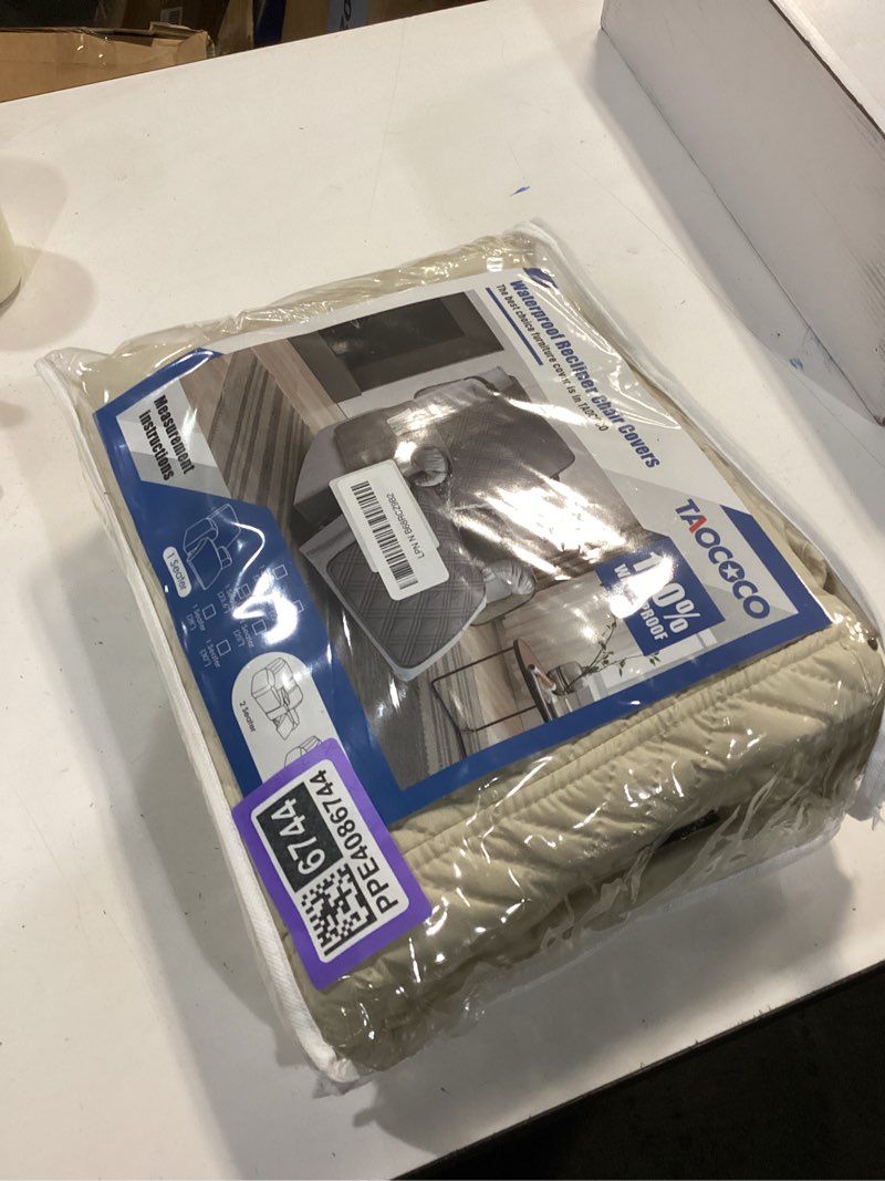 Condition photo showing As Is for TAOCOCO 100% Waterproof Recliner Chair Cover, Non Slip Recliner Covers for Recliner Chair with Pocket, Washable Reclining Chair Cover Furniture Protector for Kids, Pets(23.6'', Cream) Cream 23.6''