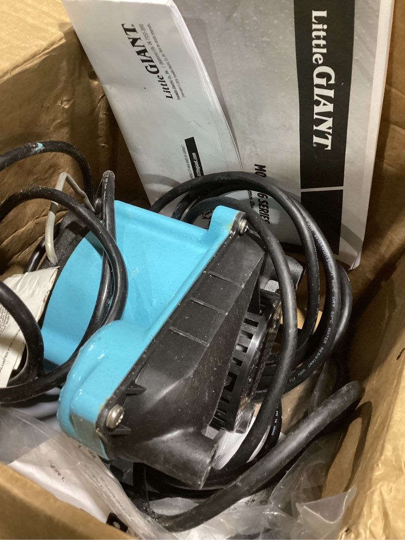 Condition photo showing As Is for Little Giant 6-CIA-RFS 115 Volt, 1/3 HP, 2760 GPH Cast Iron Submersible Sump Pump with Piggyback Mechanical Float Switch, 10-Ft. Cord, Blue, 506171 Cast Iron, 115V, 10' Cord, Piggyback Float Pump