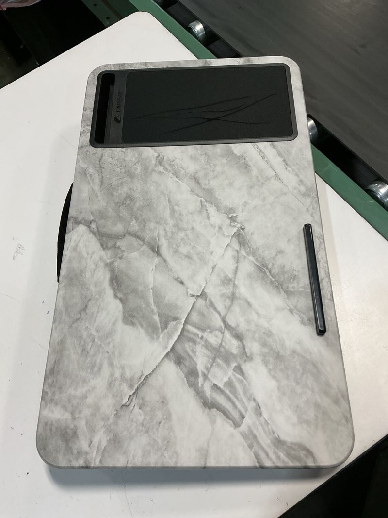 Condition photo showing Good Condition for LAPGEAR Home Office Lap Desk with Device Ledge, Mouse Pad, and Phone Holder - White Marble - Fits Up To 15.6 Inch Laptops - Style No. 91501 White Marble Home Office