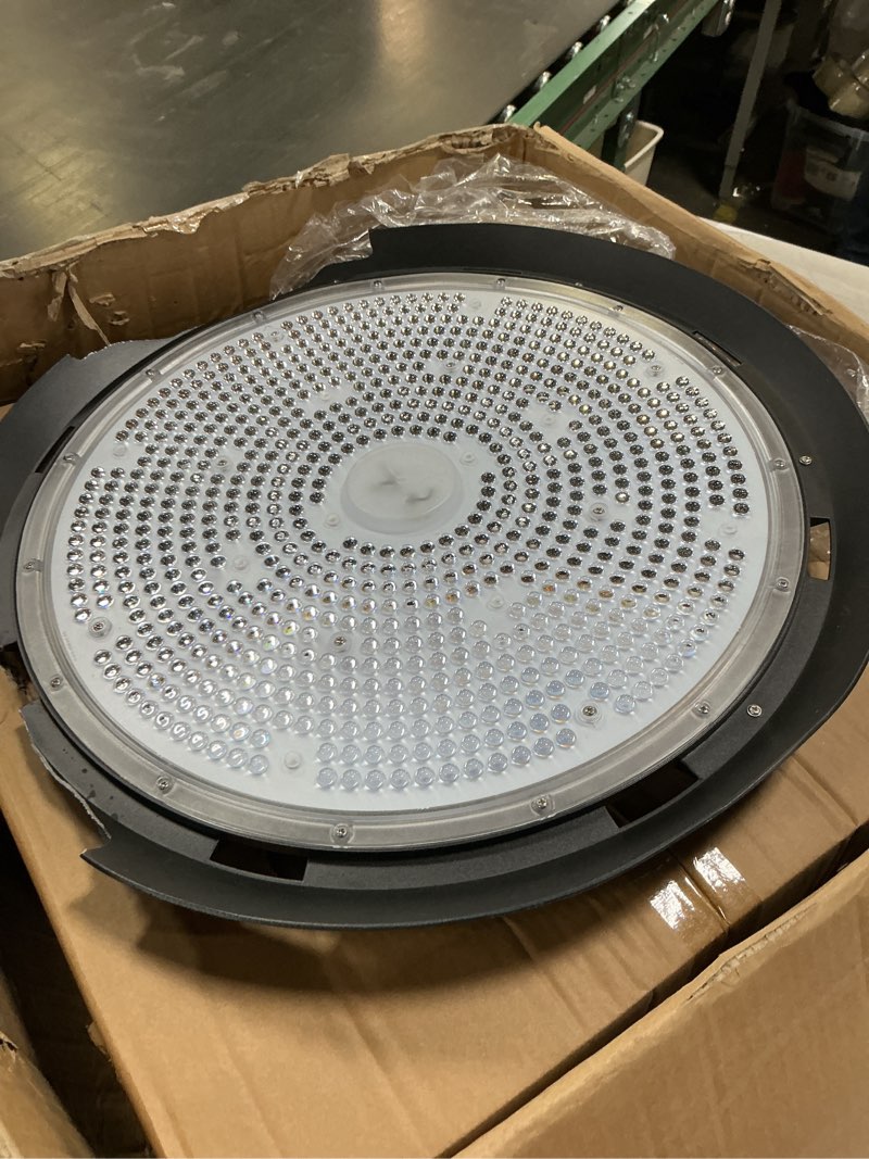 Condition photo showing As Is for 2 Pack UFO LED High Bay Light, 200W LED High Bay Light, 5000K LED Shop Light with 29,000lm,US Plug, IP66 Commercial Warehouse Area Light for Wet Location Area, Workshop, Garage