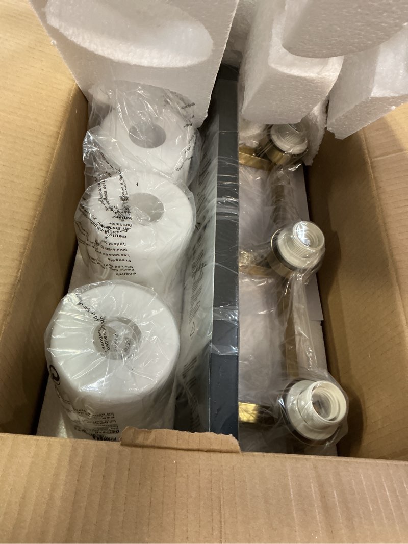 Condition photo showing Good Condition for 3 light modern bathroom light fixtures over mirror, black gold vanity lights for bathroom wall sconces with milky white glass shades, e26 socket (bulbs not included) black gold - milky white glass shades 3-lights