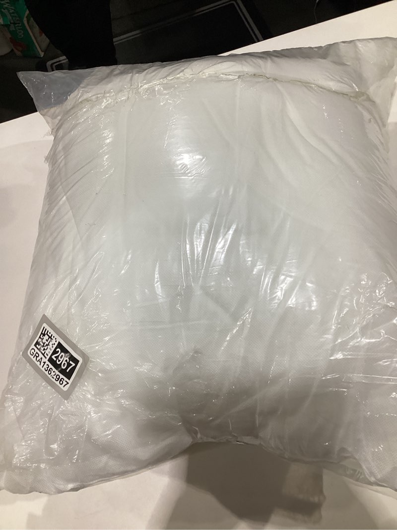 Condition photo showing As Is for Utopia Bedding 18x18 Pillow Inserts, Set of 2, White – Indoor Decorative Throw Pillows for Bed, Sofa & Couch – Soft, Supportive & Fluffy Cushion Inserts USED, SIMILAR TO STOCK PHOTOS