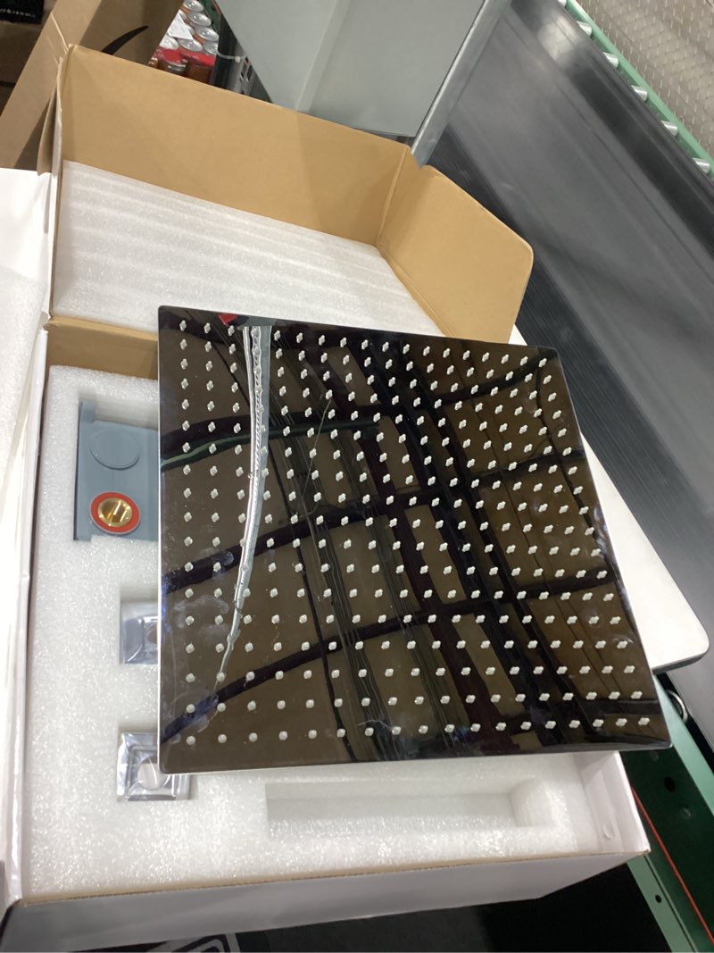 Condition photo showing As Is for MISSING CONNECTION PIECE, USED Midanya Rain Shower Head, Stainless Steel Large Rainfall Shower Head High Pressure, Bathroom Waterfall Square Showerhead, Ceiling or Wall Mount, Brushed Nickel 16 Inch