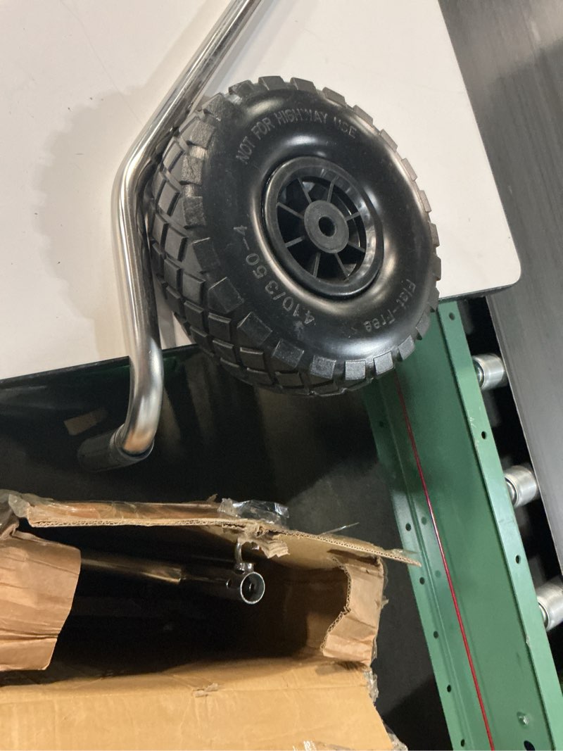 Condition photo showing As Is for foldable boat trailer dolly with 10" tires, 304 stainless steel heavy duty trailer mover dolly with 500 pound load capacity for inflatable boat, rubber boats