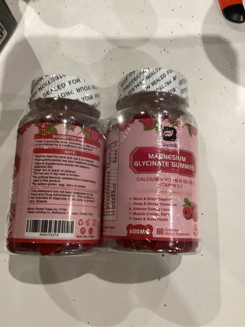 Condition photo showing New/Like New for (2 Pack) 600 Mg Magnesium Glycinate Gummies, Magnesium Supplement Complex Magnesium Malate, Magnesium Citrate & Potassium, Supports Night & Joint, Energy Boost, Vegan & 0-Sugar, Raspberry 120 Count