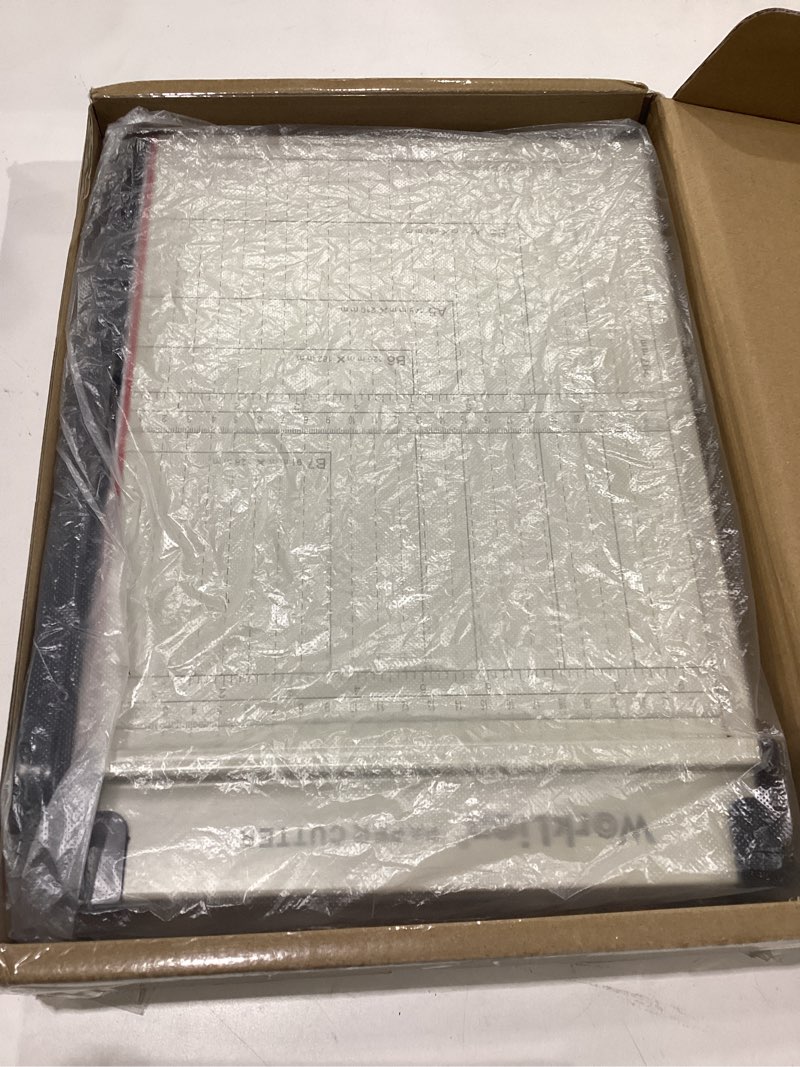 Condition photo showing New/Like New for worklion guillotine paper cutter a4 – heavy duty paper trimmer with safety guard,15 sheets capacity, precision guillotine cutter for cutting paper, card,photos,vinyl and more with ease. 12"