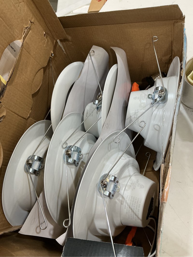 Condition photo showing As Is for feit electric led downlight retrofit kit with baffle trim, 75w equivalent, 5/6-inch dimmable recessed light, adjustable white 2700k–5000k, 90+ cri, for living, bathroom, dining & kitchen room 6 count (pack of 1) 6 way + 75w