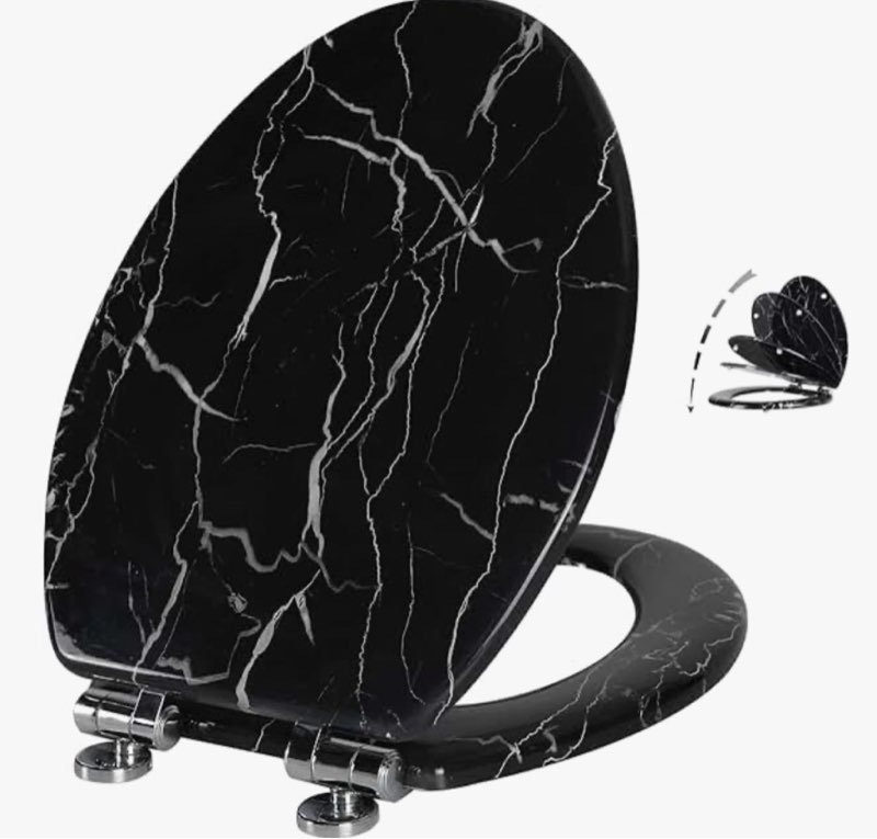 angel shield marble toilet seat durable molded wood with quiet close,easy clean?quick-release hinges (elongated black marble) elongated-18.5” black marble-elongated