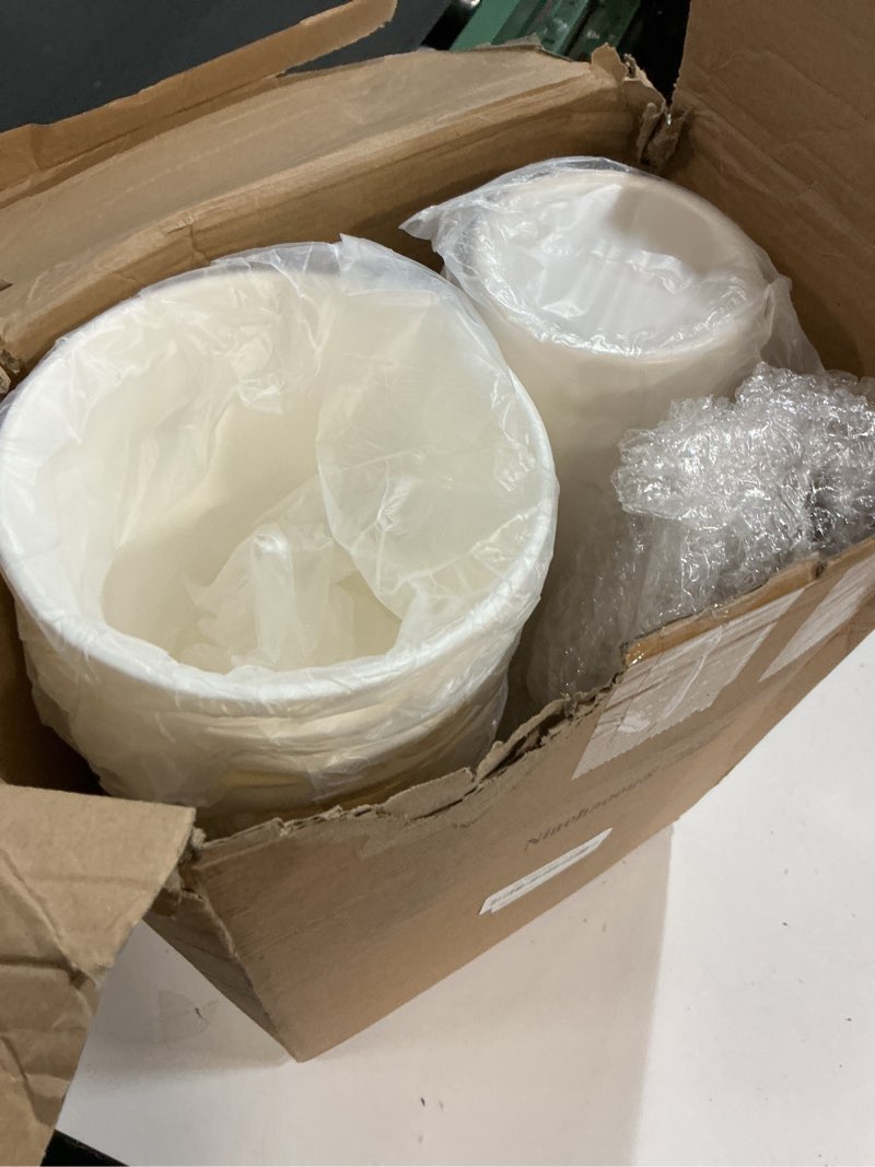 Condition photo showing New/Like New for 16 Pack Flower Buckets 9.84 Inch Plastic Flower Vases Modern Round Vases for Centerpieces Floral Display Decorative Buckets for Table Home Wedding Decorations (Pure White) Pure White 16