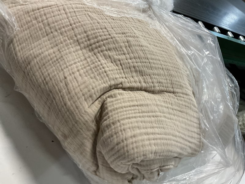 Condition photo showing As Is for organic cotton gauze duvet cover set, full/queen, dune