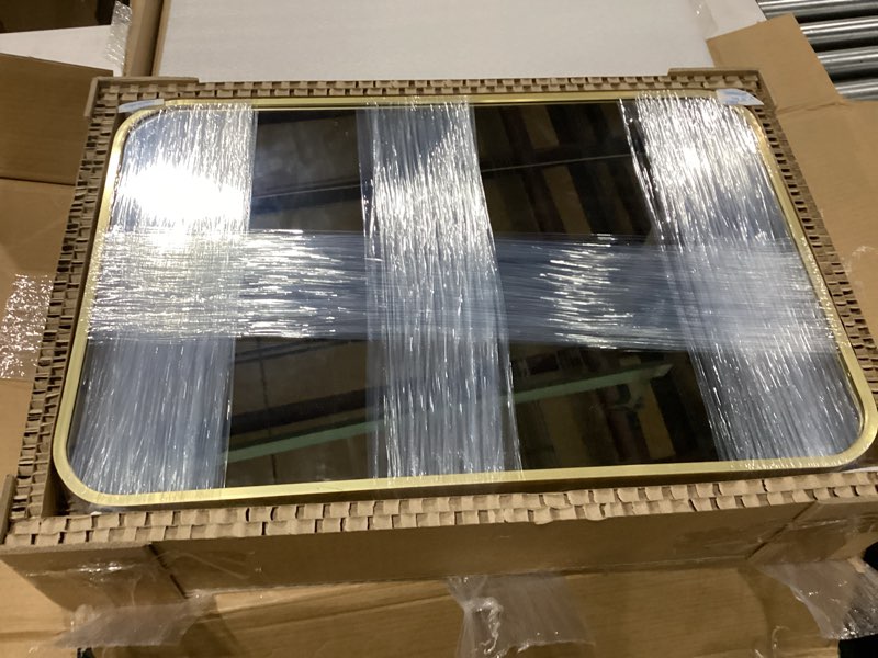 Condition photo showing New/Like New for WallBeyond Bathroom Medicine Cabinet with Mirror, 16x24 Inch Gold Recessed Medicine Cabinet with Round Corner Aluminum Alloy Metal Framed. 16x24in Gold