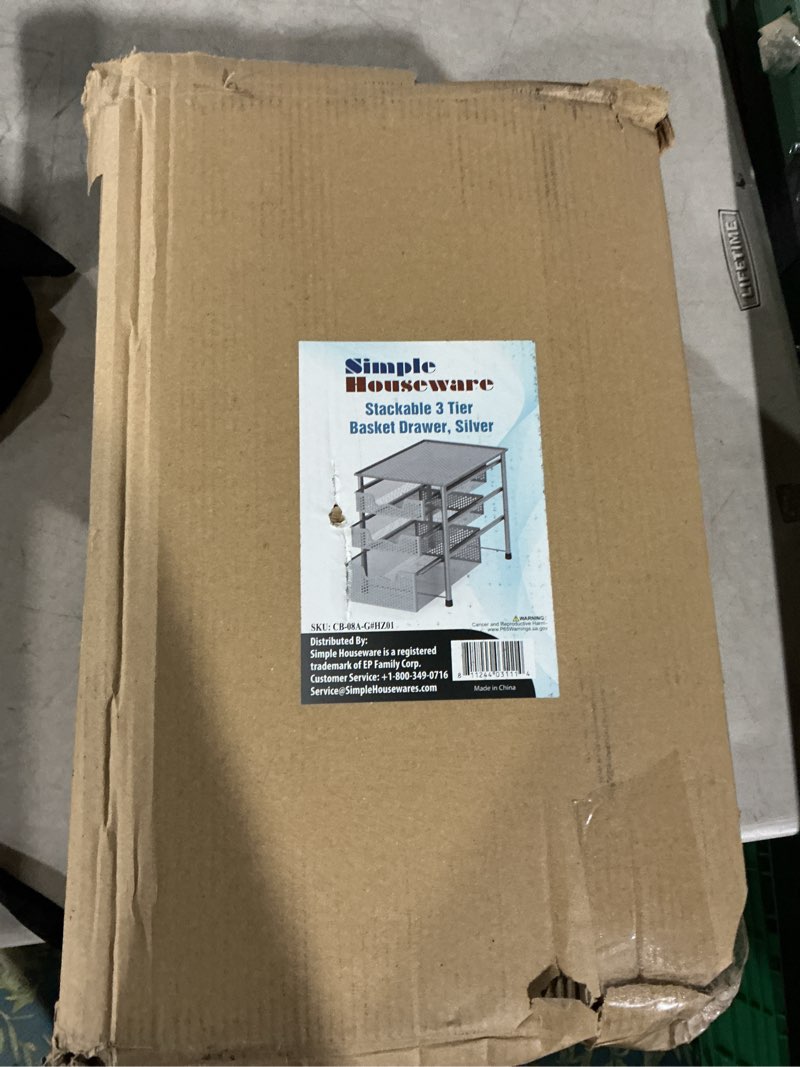 Condition photo showing Good Condition for Simple Houseware Stackable 3 Tier Sliding Basket Organizer Drawer, Silver 3-Tier Silver