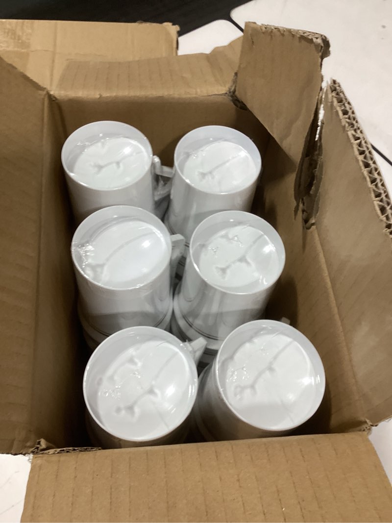 Condition photo showing New/Like New for 48 Pack Disposable Coffee Mugs with Handle, 8 OZ Heavyweight Gold Rimmed Tea Cups, Plastic Hot Cold Beverage Drinkware for Weddings Cafe Bridal Shower Engagement Party Camping Travel, White