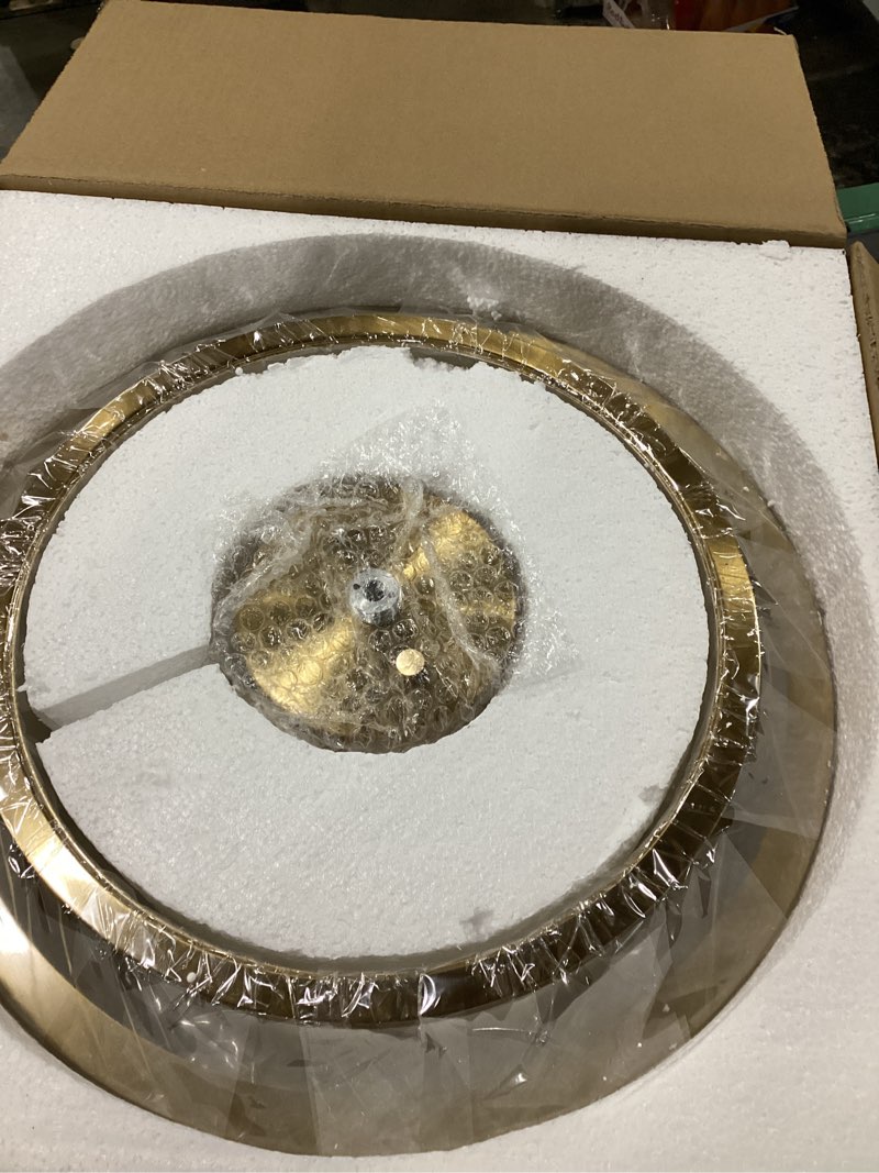 Condition photo showing New/Like New for 3-Light Semi Flush Mount Ceiling Light, 16" Drum Light with White Fabric Shade, Modern Close to Ceiling Lamp for Living Room Bedroom Dining Kitchen Hallway Entry (Brushed Gold)