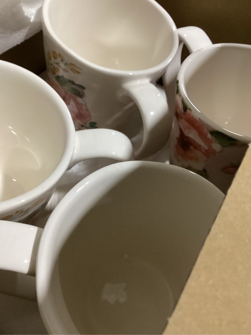 Condition photo showing As Is for bico margret's garden ceramic coffee mugs set of 4, 16 oz large tea cups with handle, aesthetic latte mugs for cappuccino cocoa, lead-free, dishwasher and microwave safe, housewarming gift
