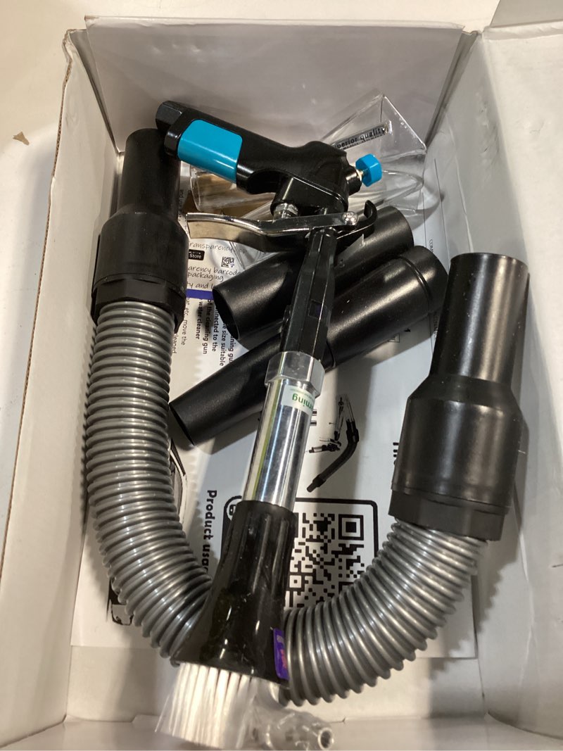 Condition photo showing As Is for 2in1 car interior detailing air blow gun & vacunm gun with adjustable air flow nozzle,cleaning gun quickly blasts dirt and dust from surface works with air compressor(upgrade rotate tube) black