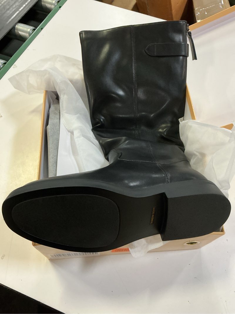 Condition photo showing New/Like New for women's knee high boots chunky heel square toe tall boots for women low heel back zipper boots 8 black