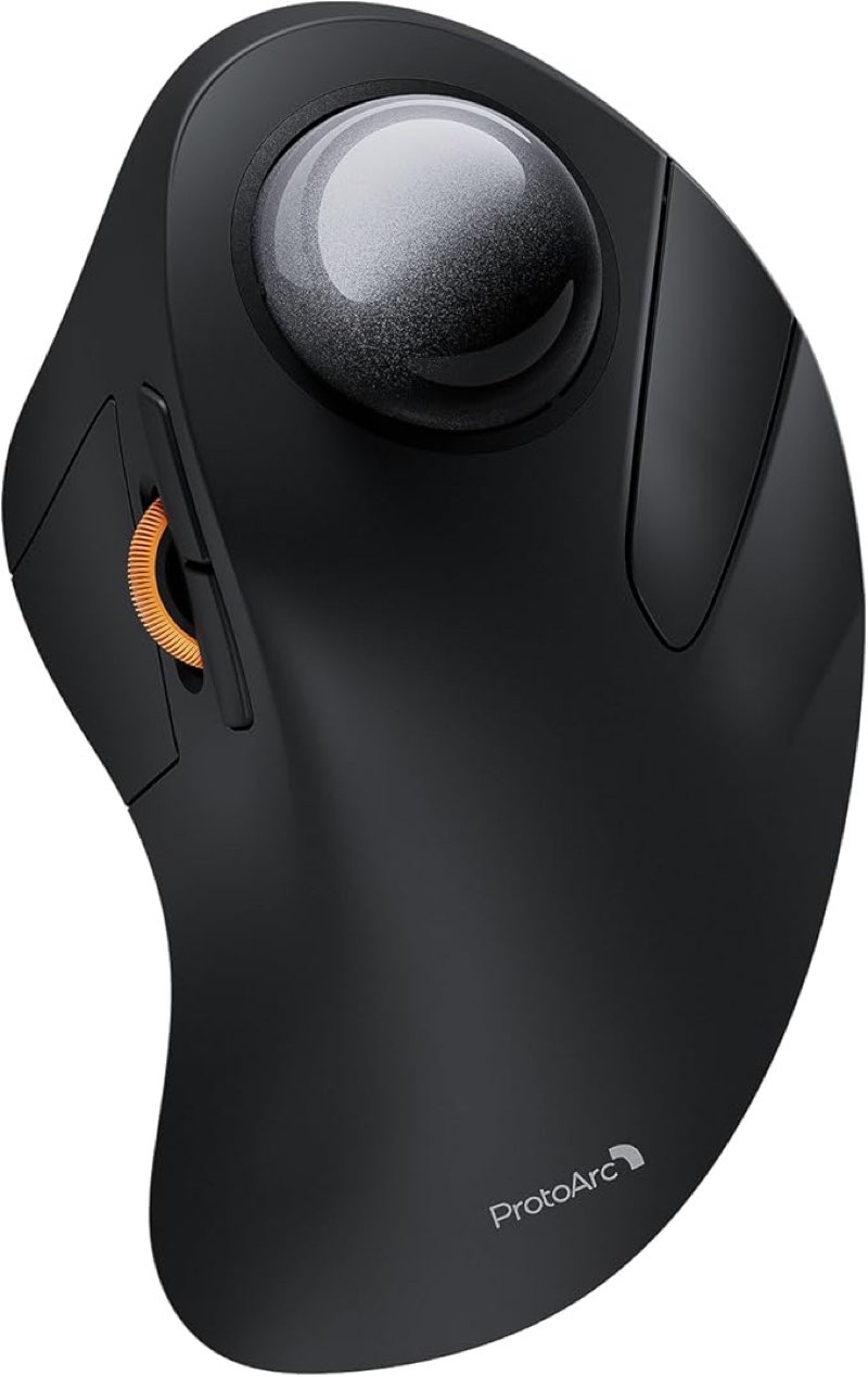 ProtoArc Wireless Bluetooth Trackball Mouse, EM03 NL Ergonomic Rollerball Mouse Rechargeable Computer Mice, 3 Device Connection, Compatible with PC, iPad, Mac, Windows-Gray Ball