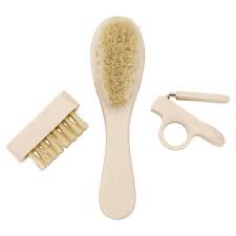 nouka Baby Care Kit Set | Ultra-Soft Natural Bristle Hair Brush, Nail Clippers & Nail Brush | Wood w