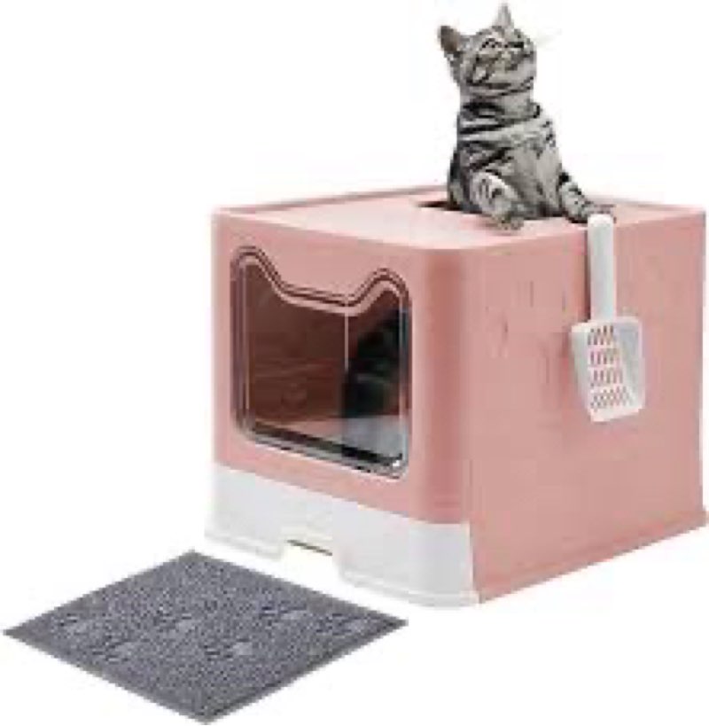 Helntova Cat Litter Box, Foldable Enclosed Cat Litter Box with Lid, Large Top Exit Design with Pull-