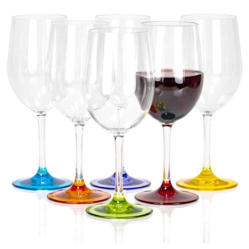 red co. set of 6 classic clear acrylic 12 fl oz outdoor wine goblets with colored bases