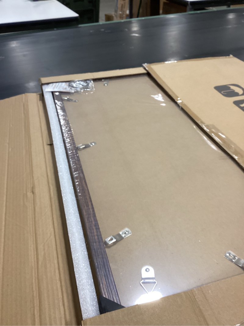 Condition photo showing Good Condition for 22x28 frame set of 2, rustic brown wood style - display 18x24 picture frame with mat or 22 x 28 poster frame without mat, wall mounting horizontal and vertical rustic brown 22x28 in