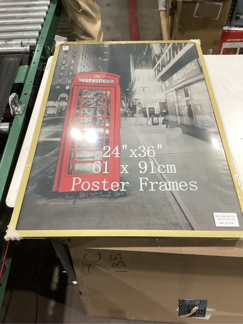 Condition photo showing Good Condition for lavezee 24x36 poster frame for artwork, puzzles and photos, gold picture frame display 24 x 36 inch photo picture frame for wall, metal gold 24x36