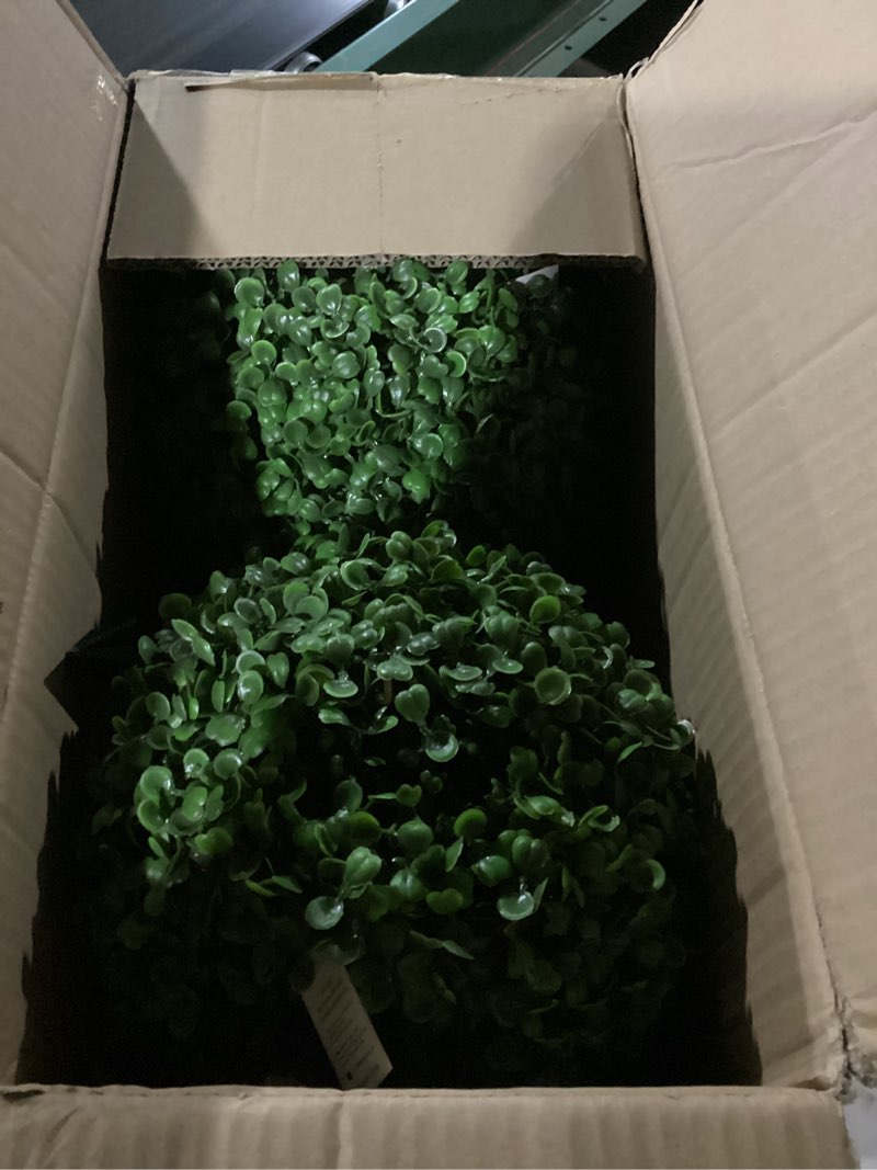Condition photo showing Good Condition for set of 2 artificial topiary boxwood ball trees 18'' faux cypress plants with ground spike evergreen artificial bushes for front porch garden balcony front door uv protection fade resistant