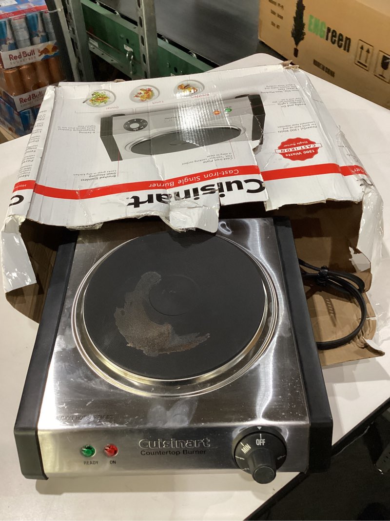 used not tested cuisinart cb-30p1 cast-iron single burner, stainless steel