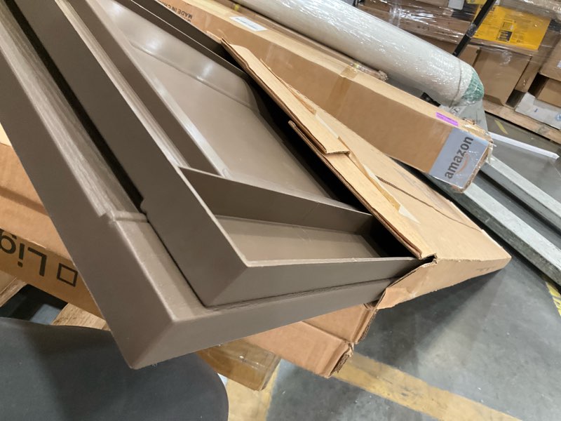 Condition photo showing Good Condition for 12 in. w x 59 in. h builders edge, standard two equal panels, raised panel shutters, includes matching installation spikes (per pair), 385 - french roast 12-in. w x 59-in. h 385 - french roast