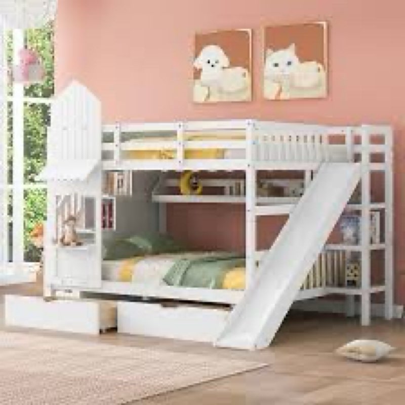 Full size bunk bed with slide - white (incomplete, box 2 of 3) 