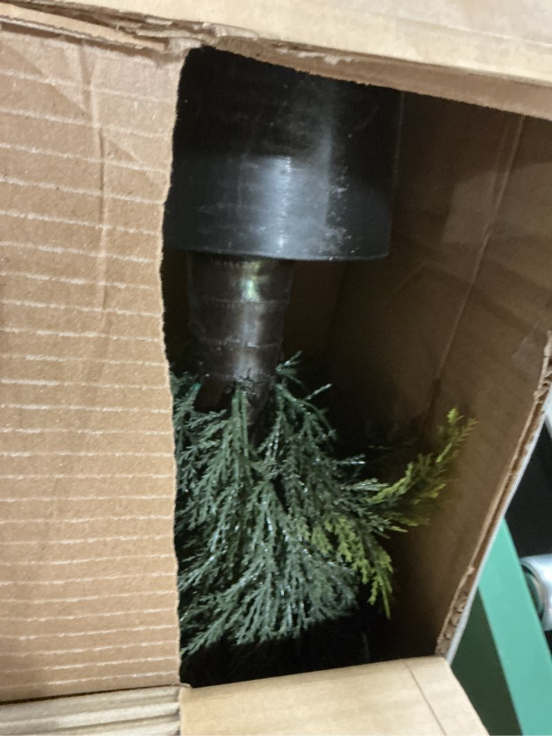 Condition photo showing Good Condition for 2 Pack 4ft Artificial Cedar Topiary Trees, Outdoor Artificial Plants for Front Porch Décor, Artificial Shrubs Fake Plants Uv Rated Potted Plants for Outdoor, Indoor, Front Door, Office